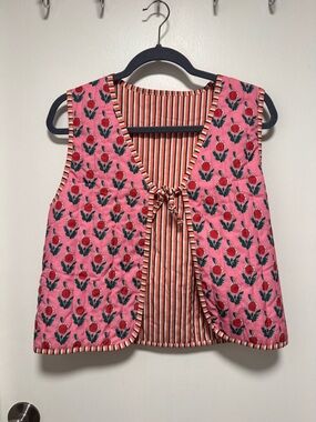 Pink Floral Cotton Quilted Vest (reversible)